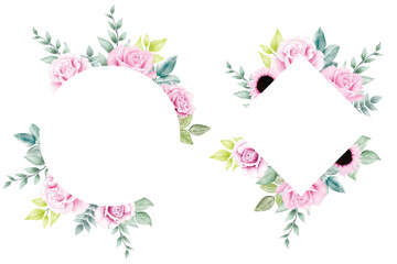 watercolor floral rose frames template design collection 