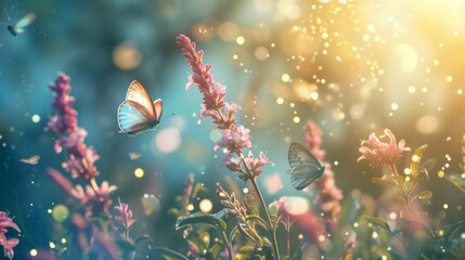 the concept of fairy day, beautiful butterfly background, copy space