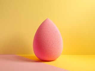 A detailed render of a beauty blender sponge in a bright color