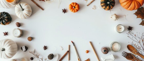 Flat lay mockup for Halloween. Empty sheet in the middle. Top view, copy space