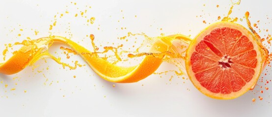 Grapefruit with splash of juice. Refreshing citrus beverage concept.