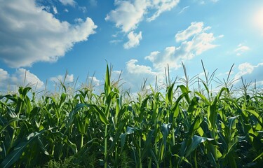 Young corn on the cob in the field.