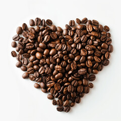 Heart-shaped arrangement of coffee beans on a white background