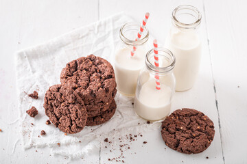 Tasty and homemade brown cookies made with nuts and chocolate.