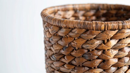 Obraz premium A tall cylindrical basket with a tapered shape woven from durable banana leaf for a versatile and functional design.