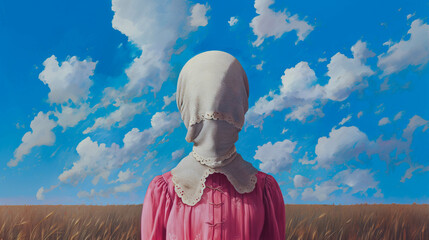 A woman with a veiled face, artwork
