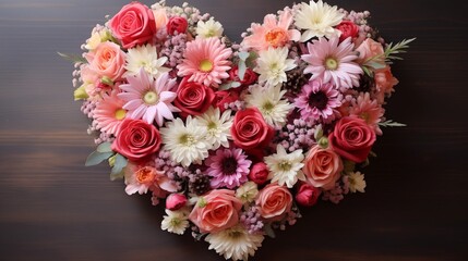 Heart-Shaped Floral Arrangement with Roses and Daisies