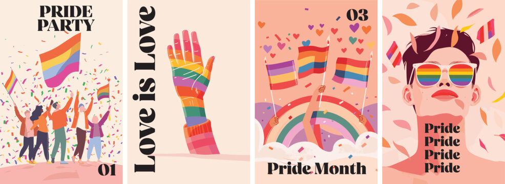 Gay pride month poster design collection. Set of banners for LGBTQ pride celebration