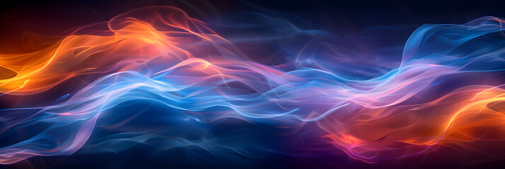 Obraz premium Colorful vibrant neon light stripes and dots, illuminated modern light waves, luminous lighttail stripes on a dark moody background, futuristic design, modern elegant light art