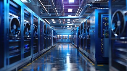 Fototapeta premium Cutting-Edge Data Centers: Implementing Eco-Friendly Cooling Solutions for Optimal Efficiency