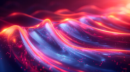 Colorful vibrant neon light stripes and dots, illuminated modern light waves, luminous lighttail stripes on a dark moody background, futuristic design, modern elegant light art