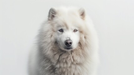 Fototapeta premium Samoyed with a big, fluffy coat, centered on solid white background