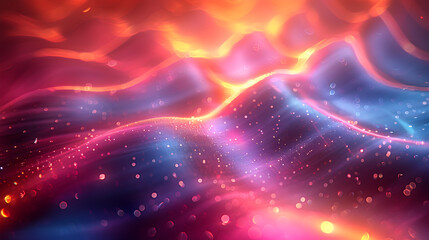 Obraz premium Colorful vibrant neon light stripes and dots, illuminated modern light waves, luminous lighttail stripes on a dark moody background, futuristic design, modern elegant light art