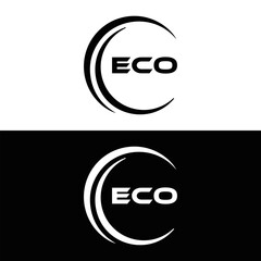 ECO logo. E C O design. White ECO letter. ECO, E C O letter logo design. E C O letter logo design in FIVE, FOUR, THREE, style. letter logo set in one artboard. E C O letter logo vector design.