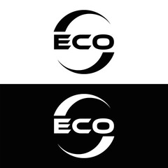 ECO logo. E C O design. White ECO letter. ECO, E C O letter logo design. E C O letter logo design in FIVE, FOUR, THREE, style. letter logo set in one artboard. E C O letter logo vector design.