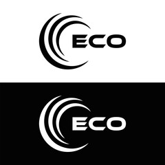 ECO logo. E C O design. White ECO letter. ECO, E C O letter logo design. E C O letter logo design in FIVE, FOUR, THREE, style. letter logo set in one artboard. E C O letter logo vector design.
