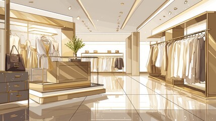 Fototapeta premium Illustration of a stylish boutique s interior featuring a sleek modern design