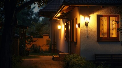 As the sun sets the AI activates motion sensor lights outside the home only turning on when someone is present to save energy.