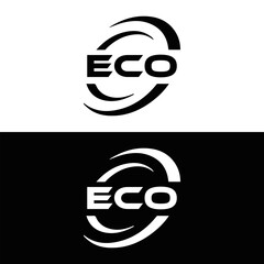 ECO logo. E C O design. White ECO letter. ECO, E C O letter logo design. E C O letter logo design in FIVE, FOUR, THREE, style. letter logo set in one artboard. E C O letter logo vector design.