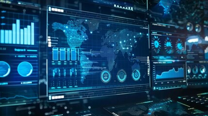 Obraz premium A data dashboard presenting live updates and realtime analysis of various data sets through graphs charts and animations.