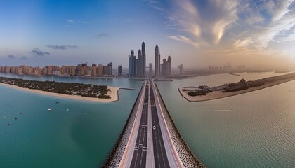 The Palm island panorama with Dubai marina in the background aerial