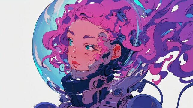 Inject some extraterrestrial flair into your creations with an alien girl straight out of space set against a pristine white backdrop in this dynamic cartoon illustration