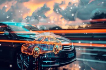 Fototapeta premium Digital Integration of Autonomous Vehicle Technology in Connected Urban Environment