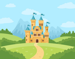 Naklejka premium Vector flat illustration. Princess Castle.