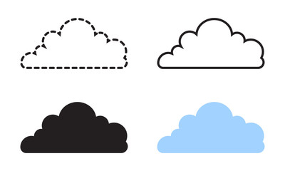 Cloud Shape In Dotted, Outline, Glyph And Flat Icon. Vector illustration