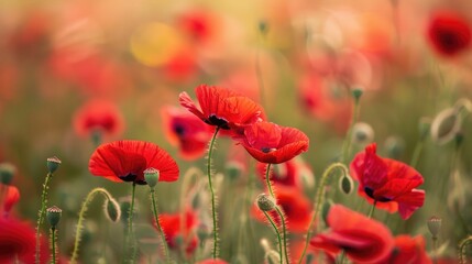Fototapeta premium Field of red poppies in a landscape