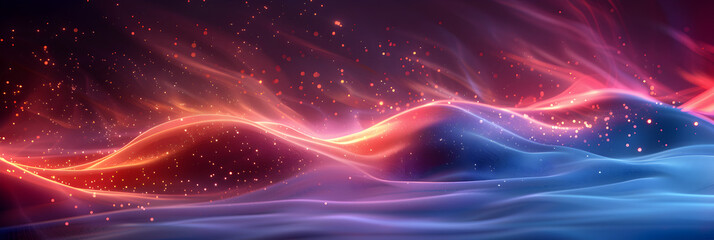 Colorful vibrant neon light stripes and dots, illuminated modern light waves, luminous lighttail stripes on a dark moody background, futuristic design, modern elegant light art