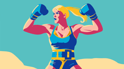 Colorful Illustration of Strong Female Boxer with Gloves