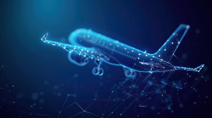 Abstract low poly airplane flying on dark blue background