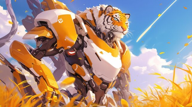 A charming tiger robot themed greeting card