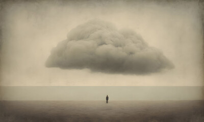 A man gazes at a massive cumulus cloud in the atmospheric sky