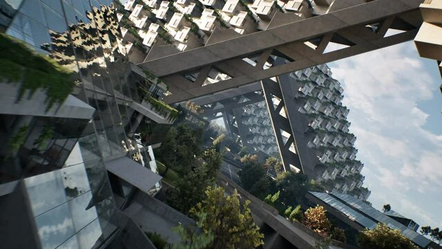 A Futuristic Building With A Lot Of Plants Growing On It's Sides Office Building Photorealism Environment