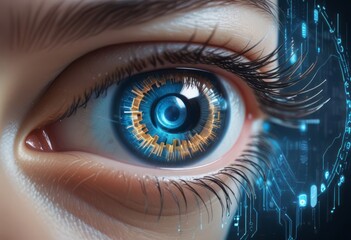 Eye of futuristic and Innovative Imagery AI and Automation use of artificial intelligence and automation in business processes, illustrating efficiency and productivity enhancements