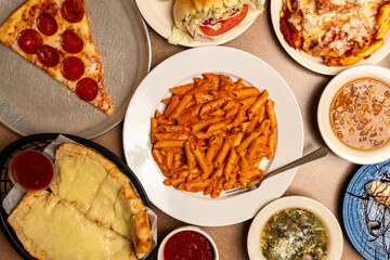 Italian food flat lay composition