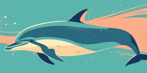 Naklejka premium Simple, striking ad featuring a lone dolphin for ecofriendly brands in a clean aesthetic.