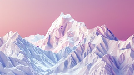 Low poly mountain landscape with a pastel ski resort and snowcapped peaks.