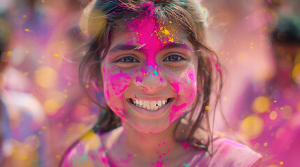 Obraz premium Celebration of Holi festival day colorful illustration of a child covered in paint illustration