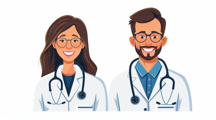 Fototapeta premium Portrait of cute cartoon doctors male female in hospital