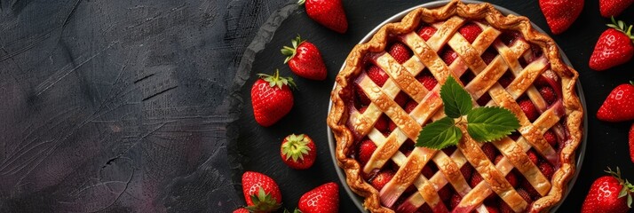 the concept of national strawberry rhubarb pie day, copy space  - Powered by Adobe