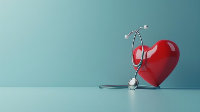 3D heart model with stethoscope for medical theme