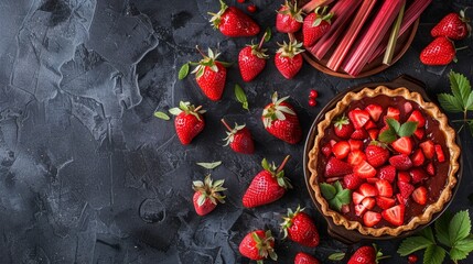 the concept of national strawberry rhubarb pie day, copy space 