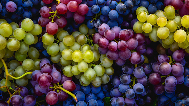hermoso fondo de frutas coloridas uvas recien cortadas y jugosas racimos de uvas para vino