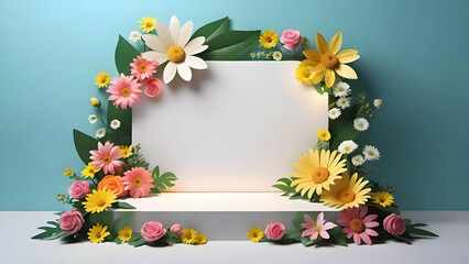 Flower frame and blank background for placing products or word
