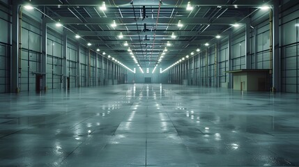 A large, empty warehouse with concrete floors and high ceilings. The walls of the space have no decorations or lighting fixtures, creating an open feeling that highlights its spaciousness.
