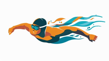 Vector illustration of a swimmer over white background
