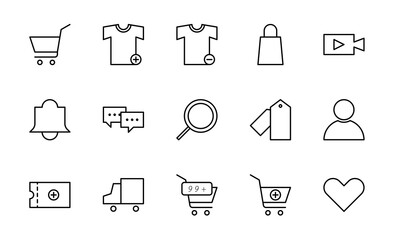 E-commerce icon set. Containing payment, delivery, buy, coupon, bag, and retail icons. Solid icon collection. Vector illustration.